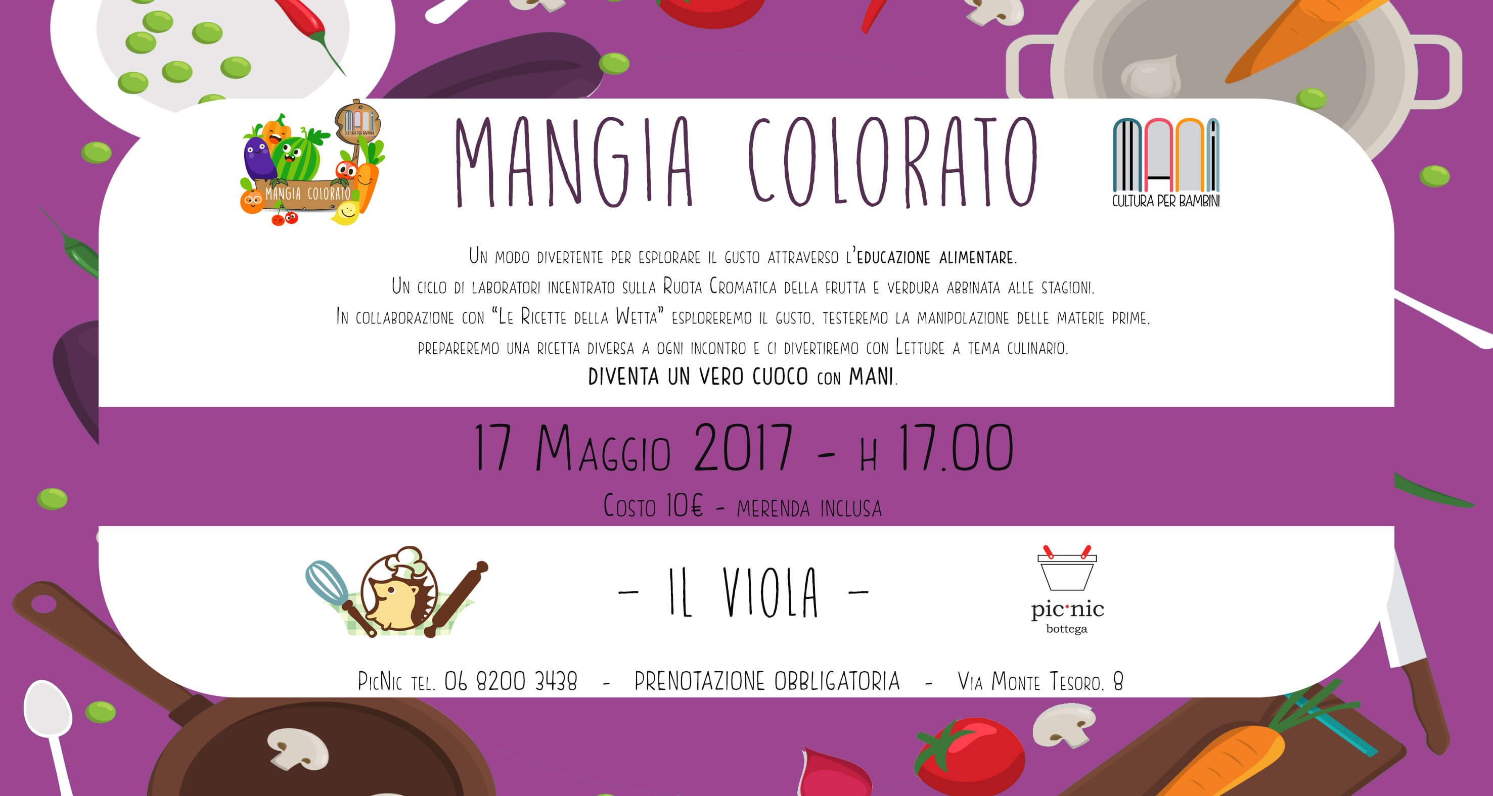 Mangia colorato Mani - invito viola - eventi per bambini